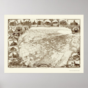 Santa Barbara panorama- karta för CA - 1898 Poster