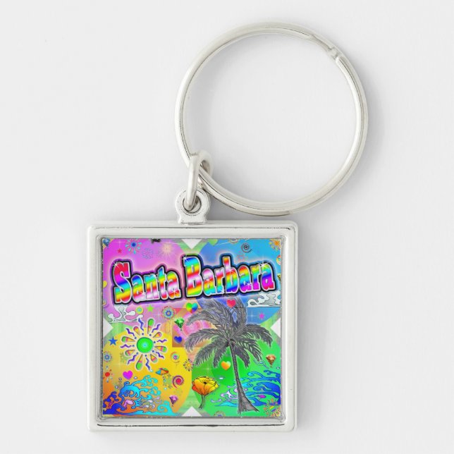 Santa Barbara Quadro Seasons Keychain Fyrkantig Silverfärgad Nyckelring (Framsidan)