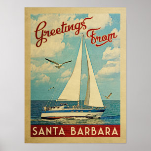Santa Barbara Sailboat Vintage resor California Poster