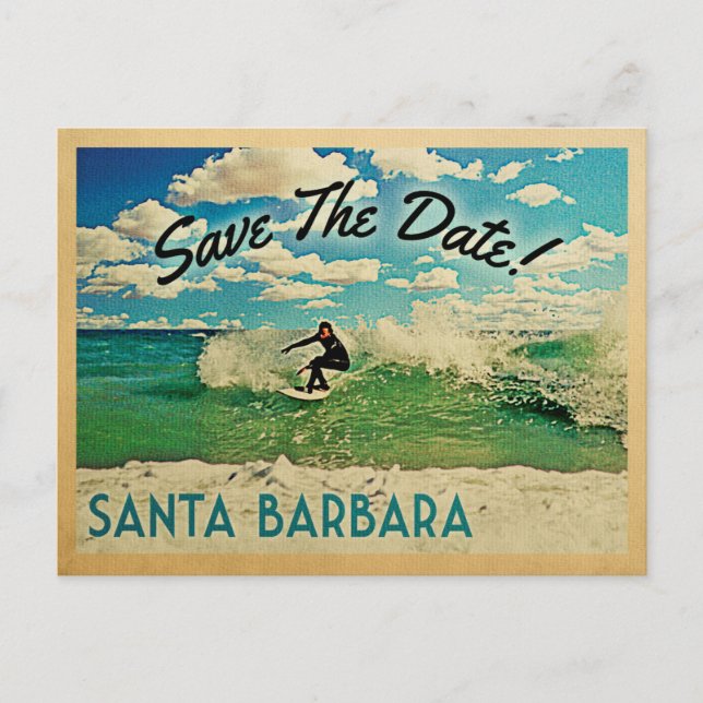 Santa Barbara Save Date California Surfing Meddelande Vykort (Framsida)