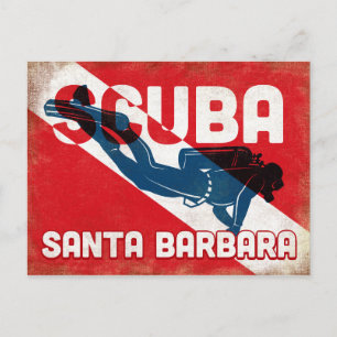 Santa Barbara Scuba Diver - Blue Retro Vykort
