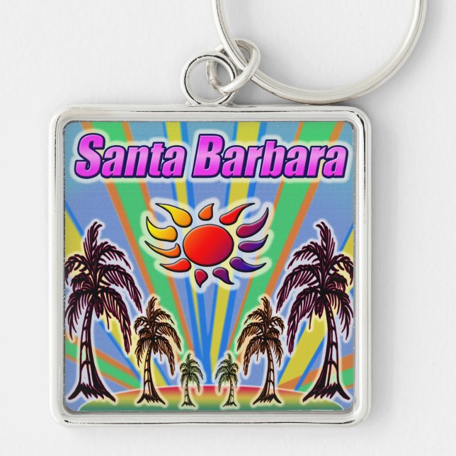 Santa Barbara Summer Kärlek Keychain Fyrkantig Silverfärgad Nyckelring (Framsidan)