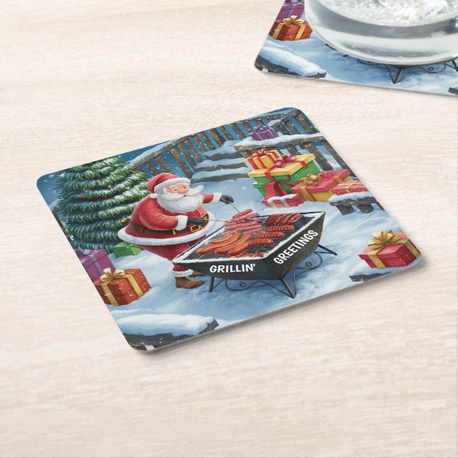 Santa Barbecue-julen Underlägg Papper Kvadrat (Vinklad)