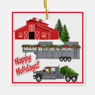 Santa Barn Lastbil Horse Trailer jul Julgransprydnad Keramik
