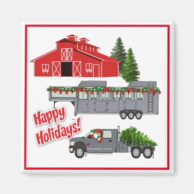 Santa Barn Lastbil Horse Trailer jul Magnet (Framsidan)