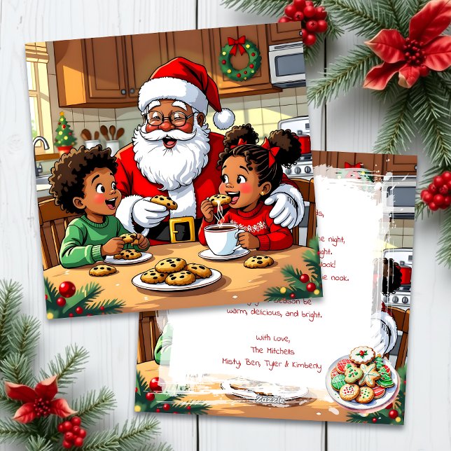 Santa & barn som äter kakor & kakao jul julkort (Skapare uppladdad)