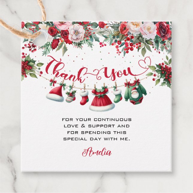 Santa Barnkläders Baby Shower på julvinter Gåvor Etiketter (Framsida)