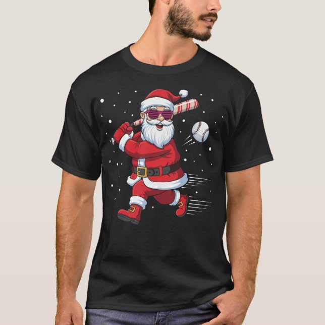 Santa Baseball Christmas Funny Pajamas Xmas Men  T Shirt (Framsida)