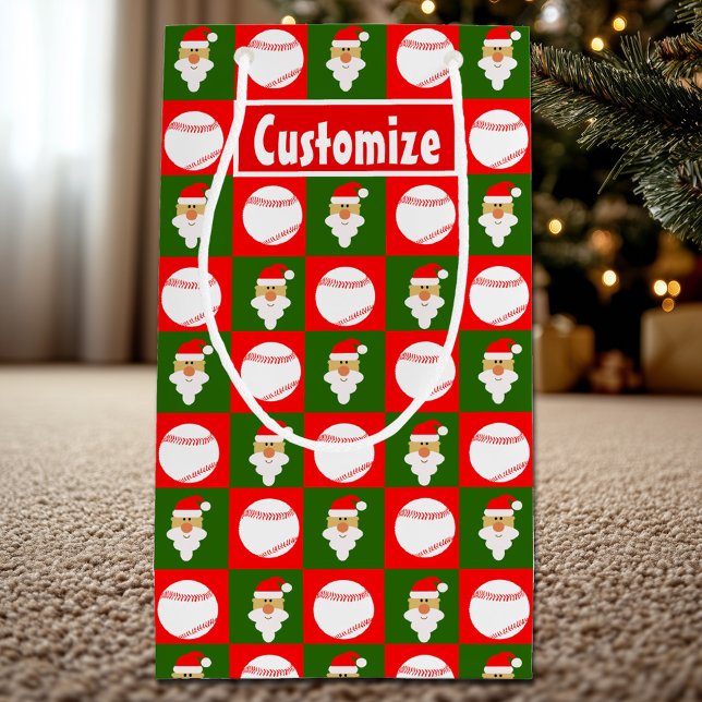 Santa Basebollspelare Anpassat Namn / Text Jul (Custom Baseball Christmas gift bag with personalized baseball player name or text.)