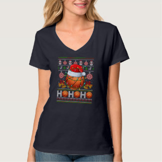Santa Basketball Boll Julafton Träd Light Ugly Chr T Shirt