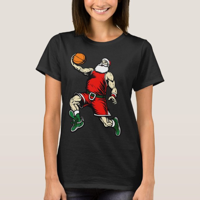 Santa Basketball  Christmas T Shirt (Framsida)