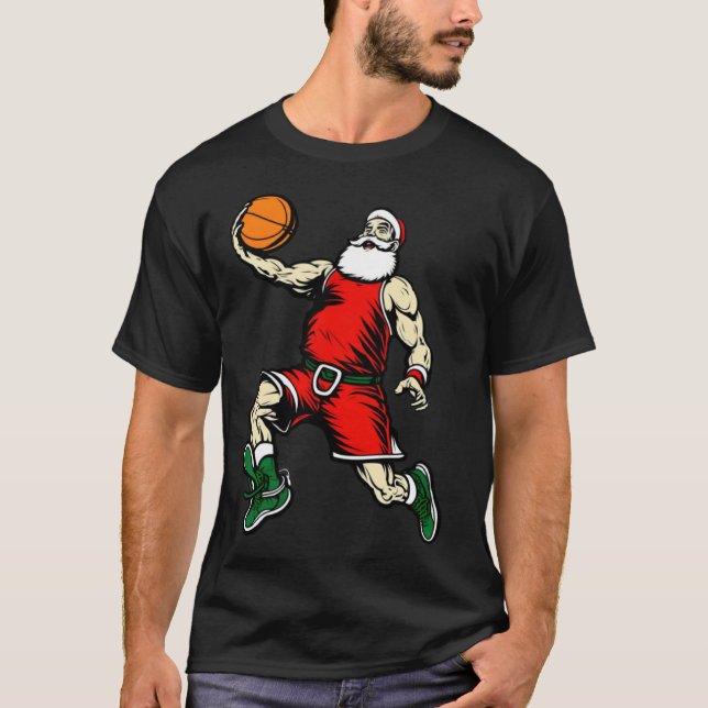 Santa Basketball  Christmas T Shirt (Framsida)