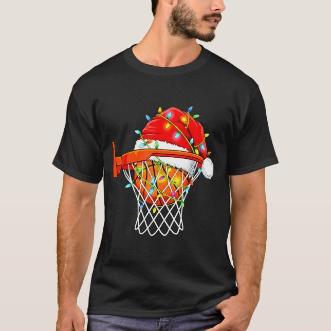 Santa Basketball Dunk Christmas Srts For Boys Girl T Shirt (Framsida)