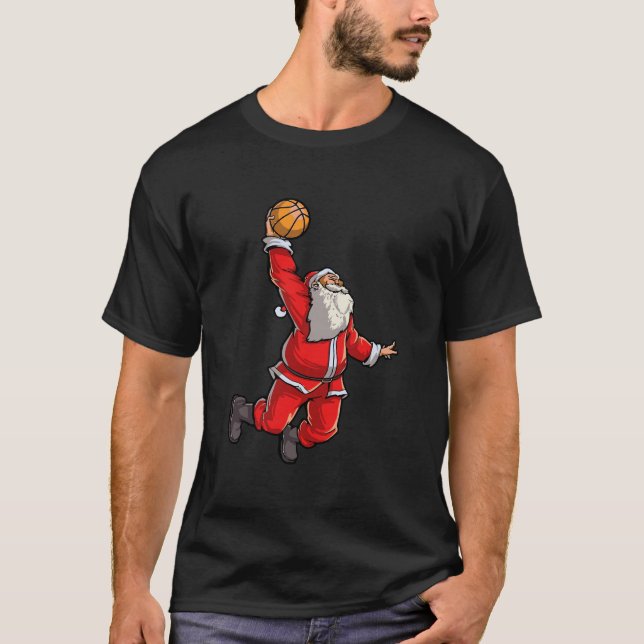 Santa Basketball Flies Dunk jul Dunking San T Shirt (Framsida)