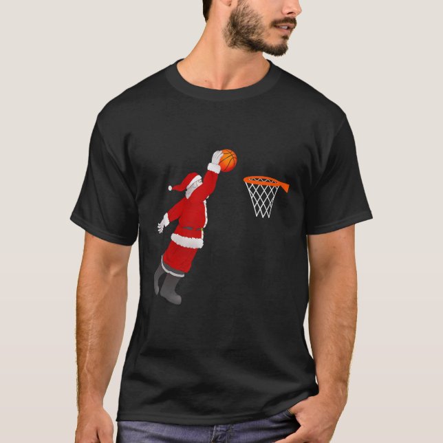 Santa Basketball jul Julafton Basketball Dunking T Shirt (Framsida)