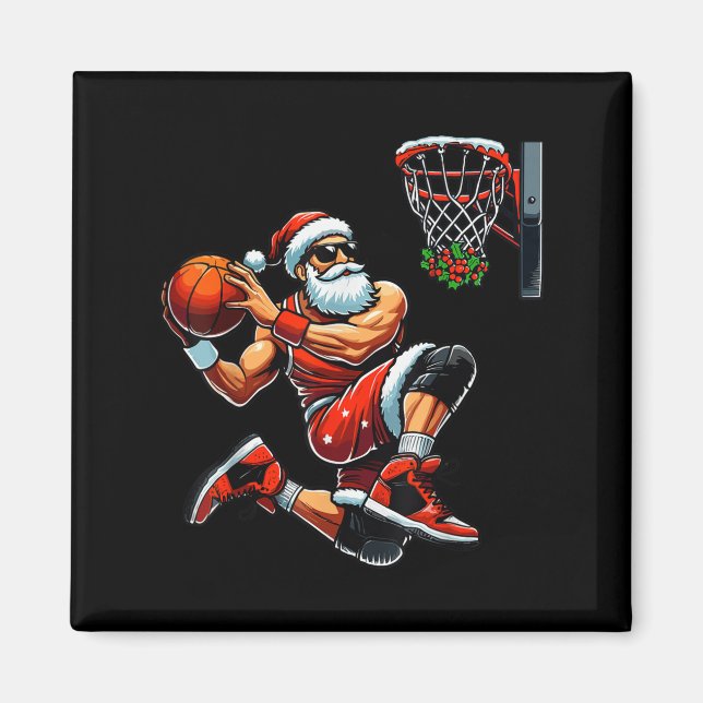 Santa Basketball Player Dunking Julafton jul Bas Magnet (Framsidan)