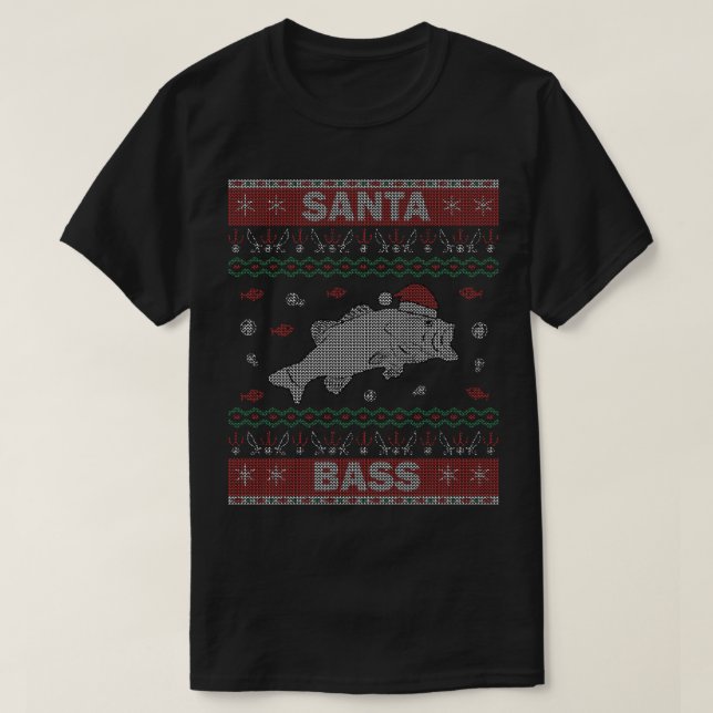Santa Bass Ugly jul Sweater Fishing T Shirt (Design framsida)