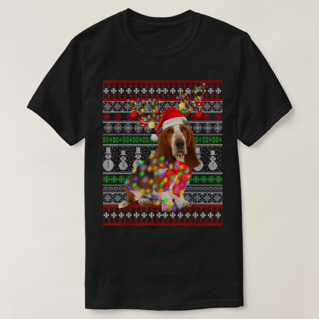Santa Basset Hound Hund jul jul Ljus Ugly Julafton T Shirt (Design framsida)