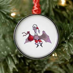 Santa Bat rund premium prydnad Julgransprydnad Metall