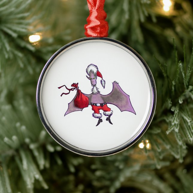 Santa Bat rund premium prydnad Julgransprydnad Metall (Träd)