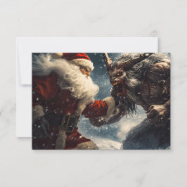 Santa Battling Snow Demon Flat Greeting Card Kort