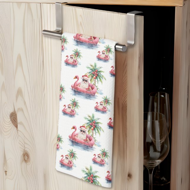 Santa Beach-jul Kökshandduk (Santa Beach Christmas kitchen towel)