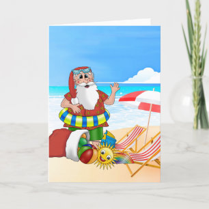 Santa Beach Tropical Jul Vacing Helgkort