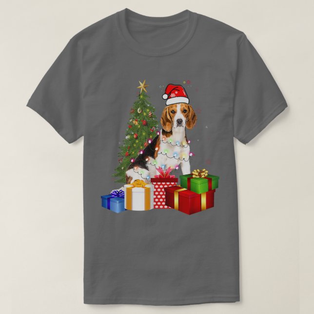 Santa Beagle Dog Christmas Tree Light Funny Xmas D T Shirt (Design framsida)