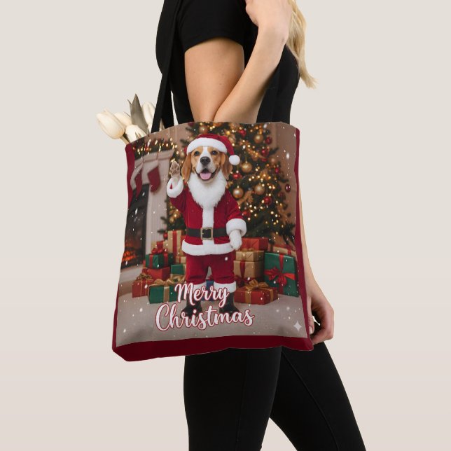 Santa Beagle God Jul - Beagle Xmas Hund Tygkasse (Närbild)