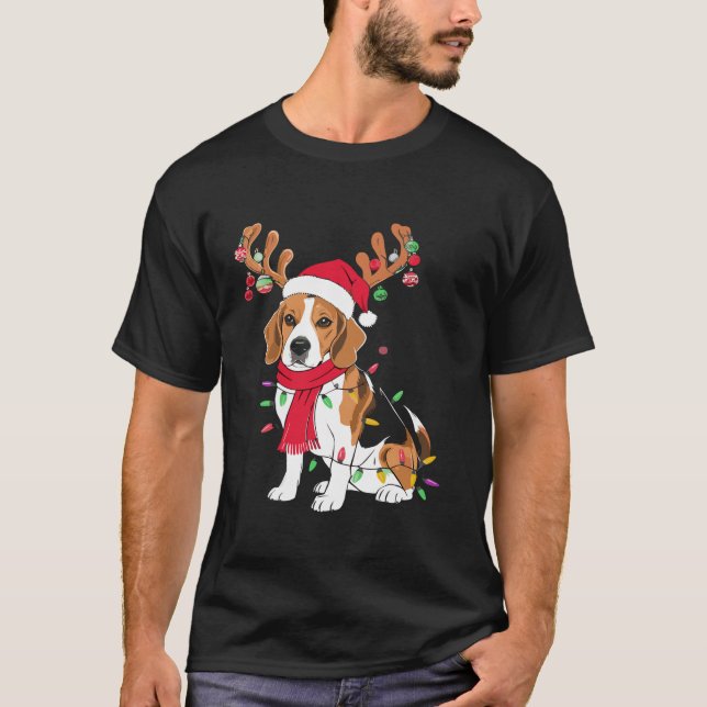 Santa Beagle jul Ljus Julafton Hund älskare Manar  T Shirt (Framsida)
