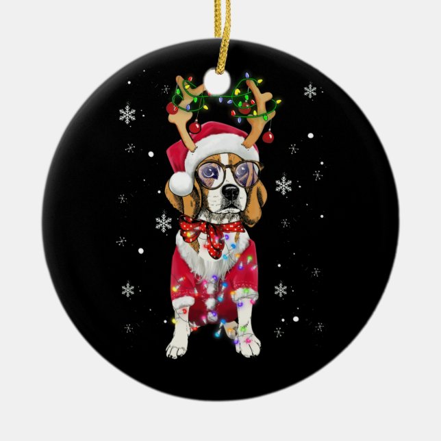 Santa Beagle renar Ljusjulklappar Julgransprydnad Keramik (Framsidan)