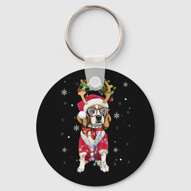 Santa Beagle renar Ljusjulklappar Nyckelring (Framsida)