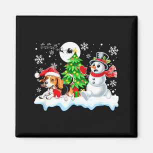 Santa Beagle Snömannen Springande Vänner Jul Egna Magnet