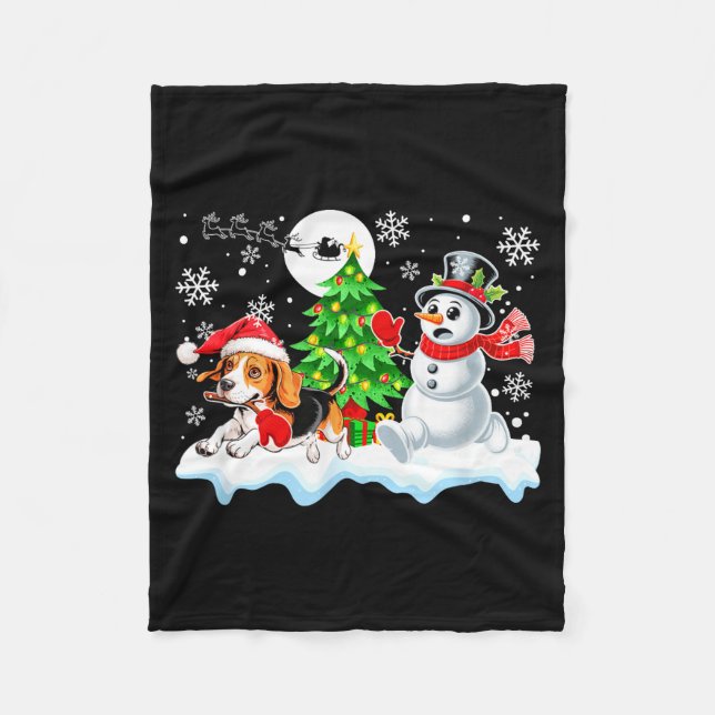 Santa Beagle Snowman Running Friends Christmas Own Fleecefilt (Framsidan)