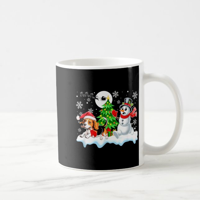 Santa Beagle Snowman Running Friends Christmas Own Kaffemugg (Höger)