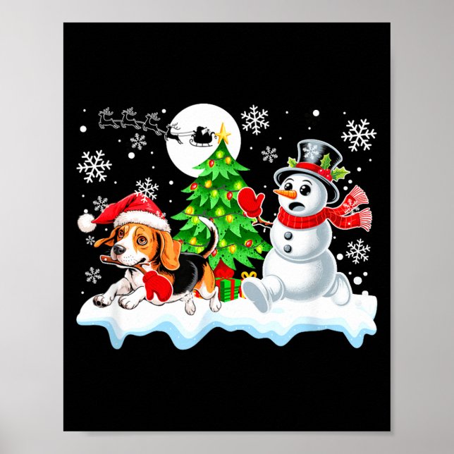 Santa Beagle Snowman Running Friends Christmas Own Poster (Framsidan)