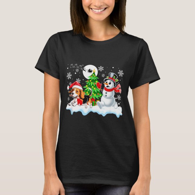 Santa Beagle Snowman Running Friends Christmas Own T Shirt (Framsida)