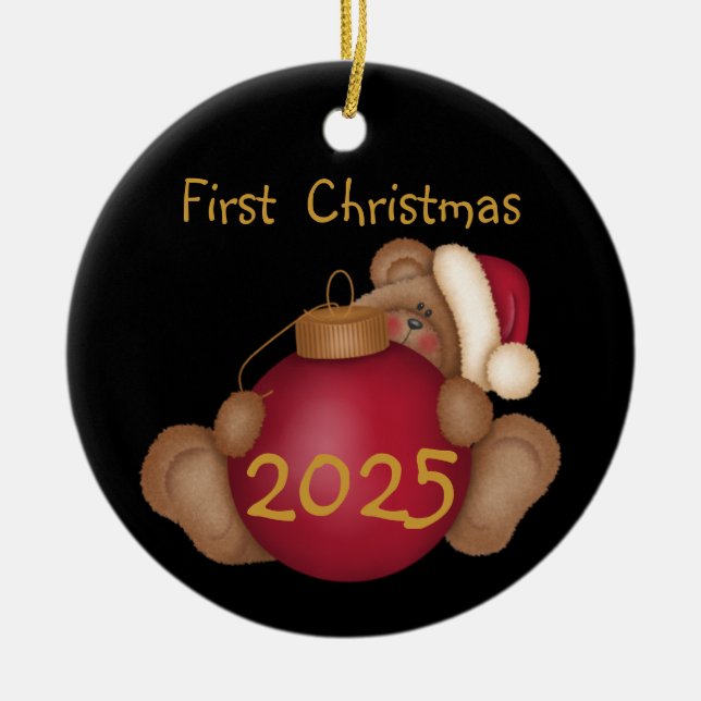 Santa Bear Customized 1:a julprydnaden Julgransprydnad Keramik (Framsidan)