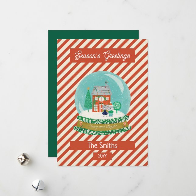 Santa Bear God jul Snö Julkort (Fram/Back In Situ)