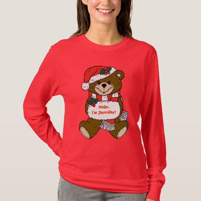 Santa Bear med Hat och Muff Tee Shirt (Framsida)