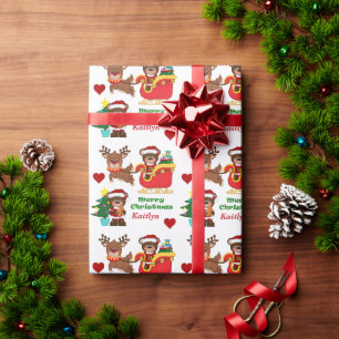 Santa Bear Sleigh Personlig Kids Presentpapper
