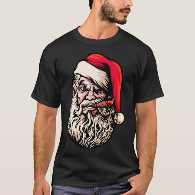 Santa Beard Cigars Funny Smoke Break jul T Shirt (Framsida)