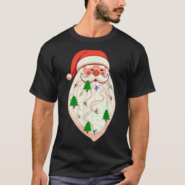 Santa Beard Skiing Christmas Ski Xmas Holiday Skii T Shirt (Framsida)