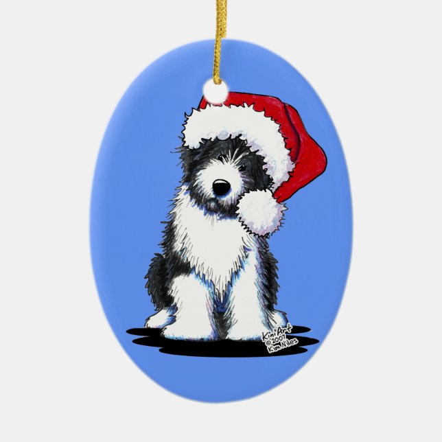 Santa Bearded Collie Oval Ornament (Framsidan)