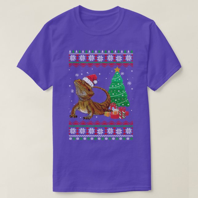 Santa Beared Dragon-julen Ugly Julafton Reptile L. T Shirt (Design framsida)