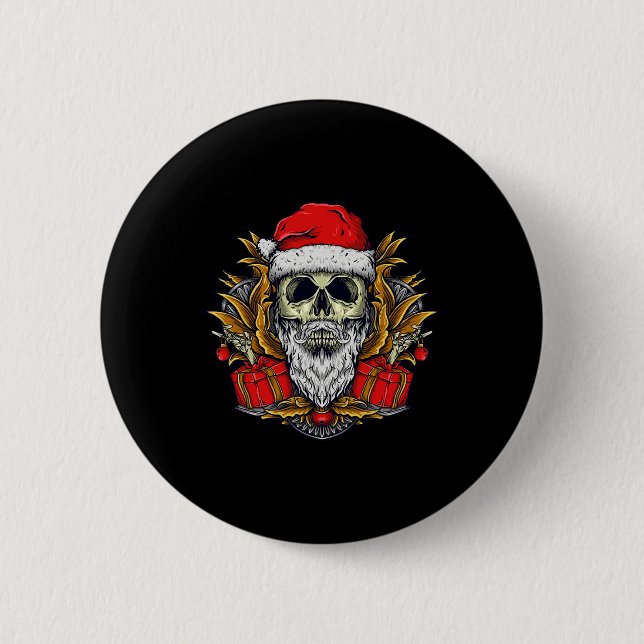Santa Beared Skull Jul Pajama Coola Skeleton Knapp (Framsida)