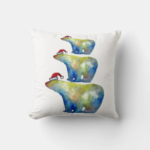 Santa Bears Watercolor Cushion Kudde