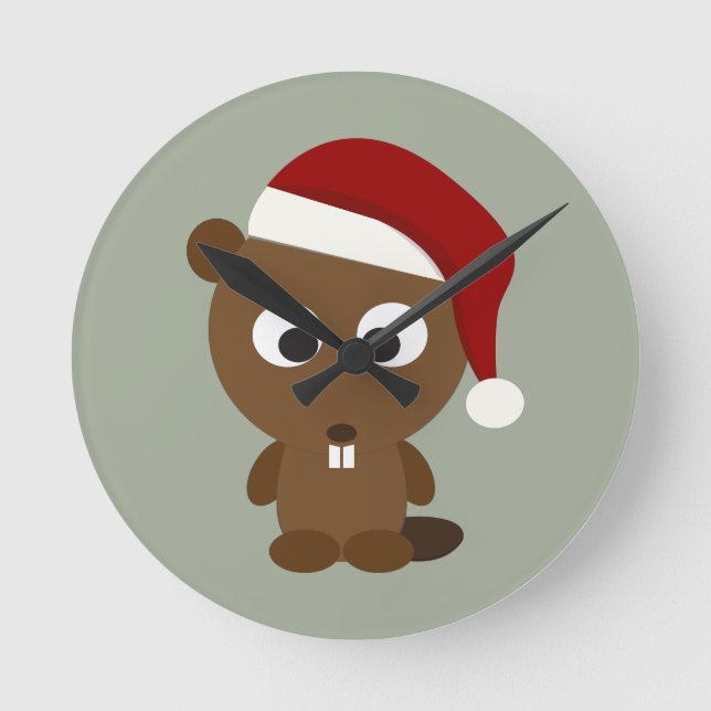 Santa Beaver Rund Klocka (Framsida)