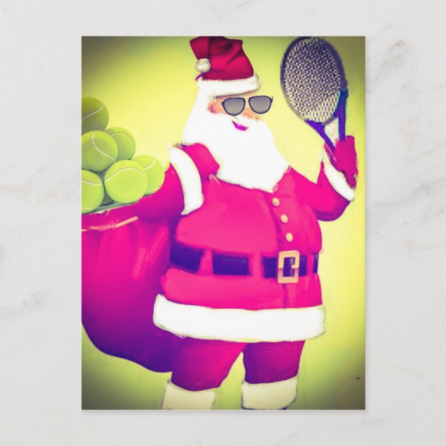 Santa behandlar tennisracket helg vykort (Framsida)