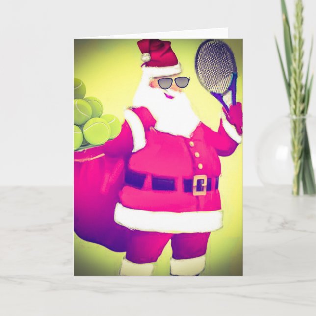 Santa behandlar tennisracket helgkort (Framsida)